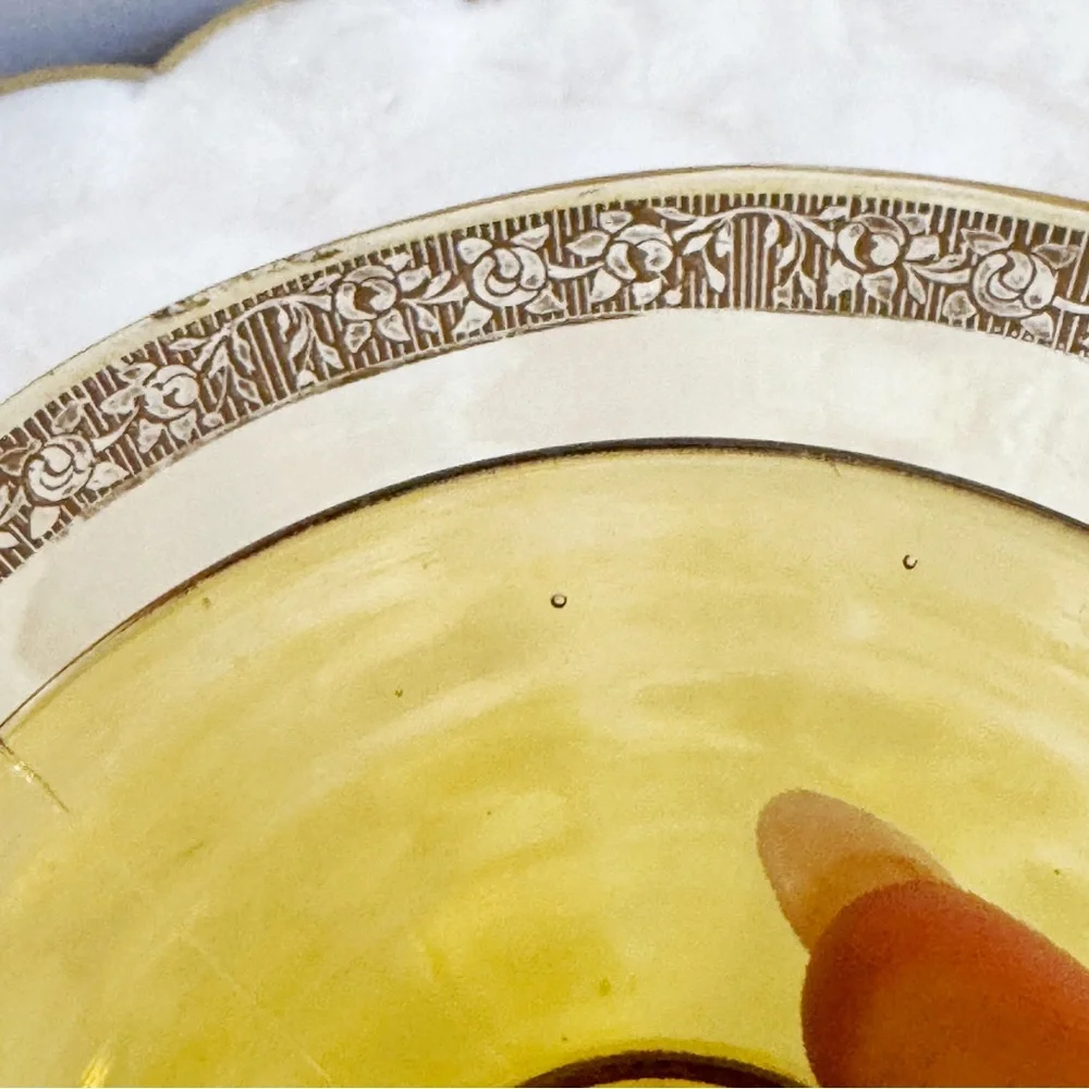 Vintage Gold Floral Trim Amber Pedestal Dish